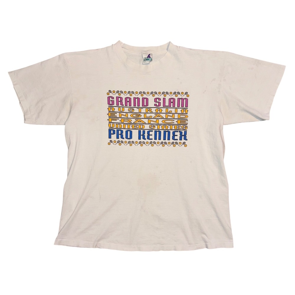 Vintage Pro Kennex Grand Slam Tennis T-Shirt White XL Distressed 90s Graphic